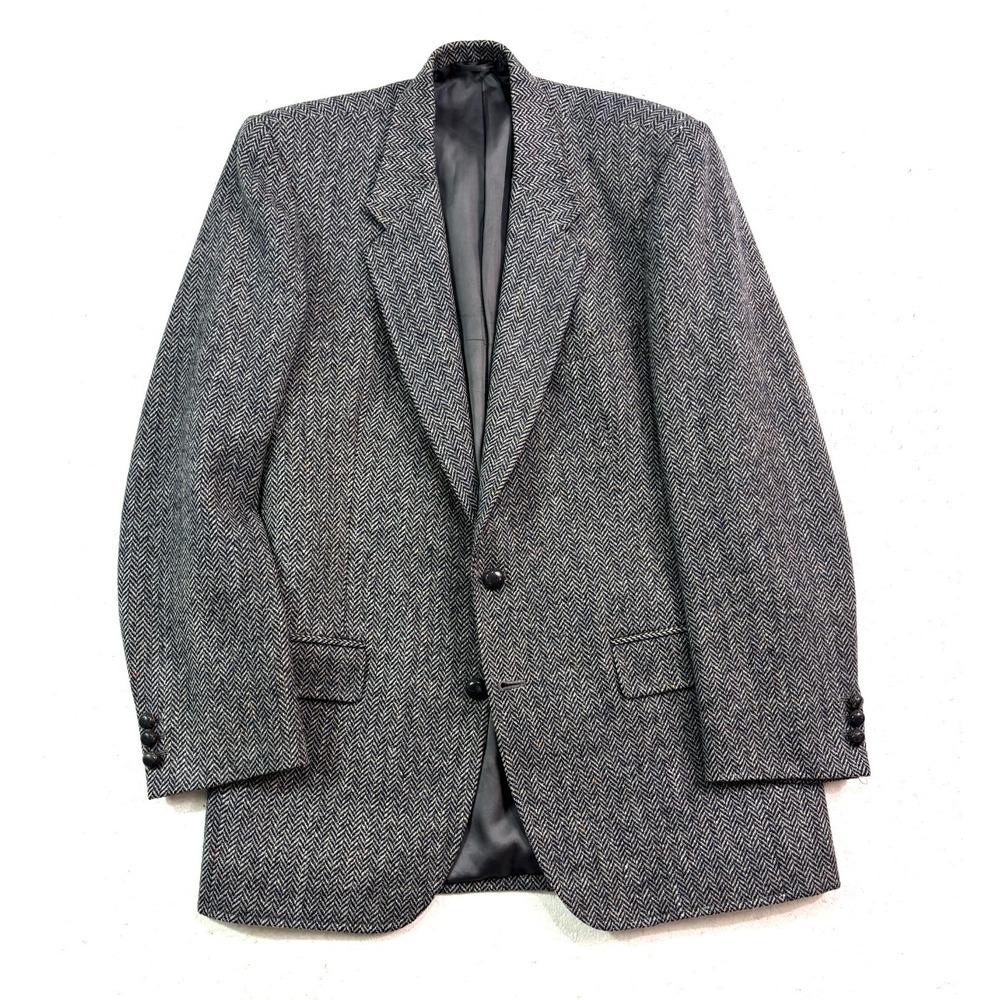 vtg British‎ Tailors 42L Gray Herringbone Tweed Blazer Jacket Sport Suit Coat